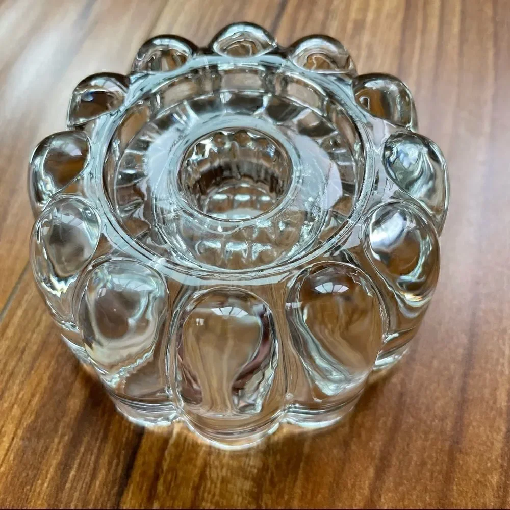 Vintage Heavy Glass  Flower Tapered Candle Holder
